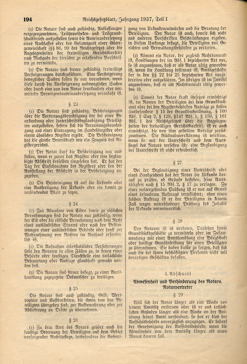 Reichsnotarverordnung: Verbot der Bestellung zum Notar für Juden, 13. Februar 1937.