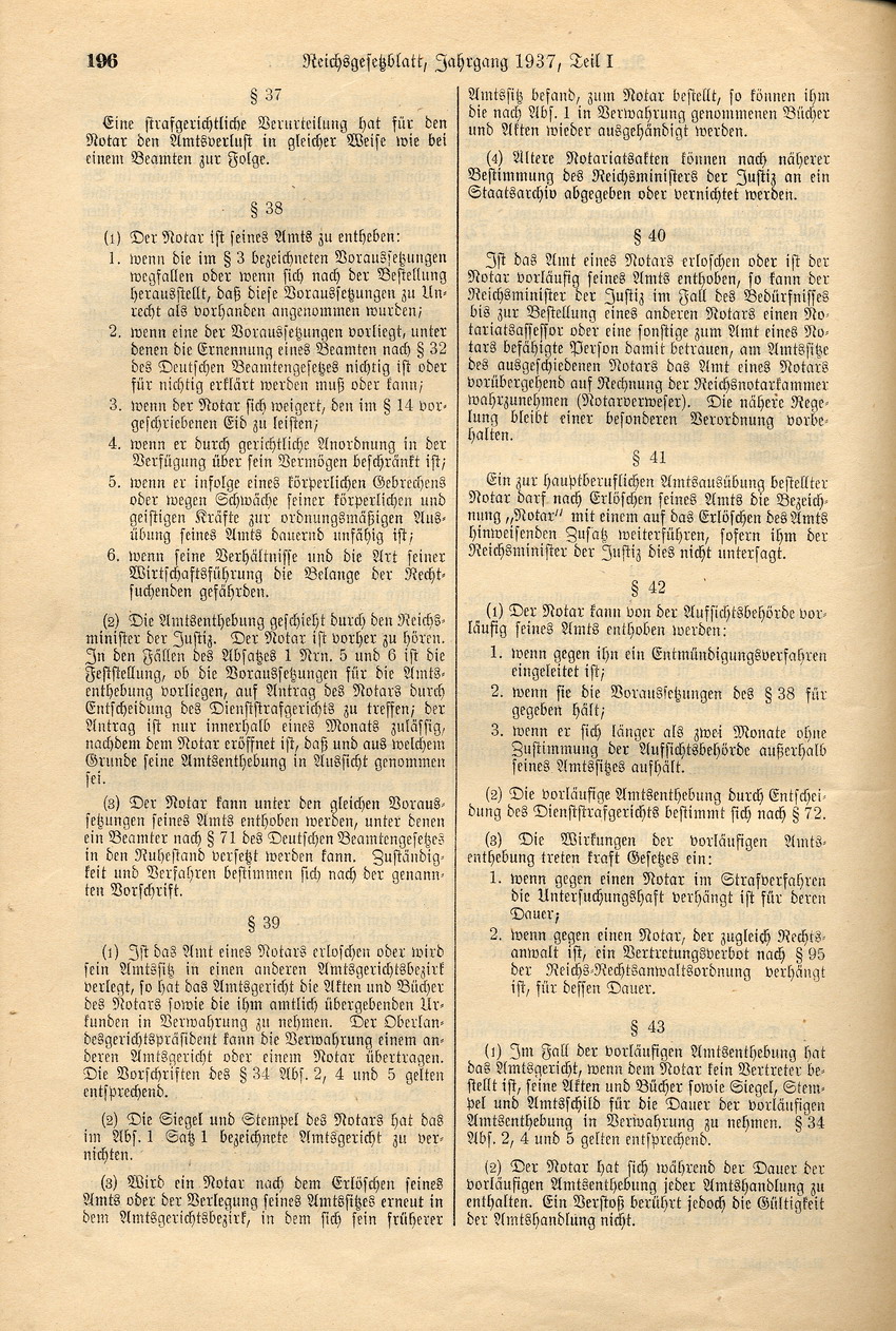 Reichsnotarverordnung: Verbot der Bestellung zum Notar für Juden, 13. Februar 1937.