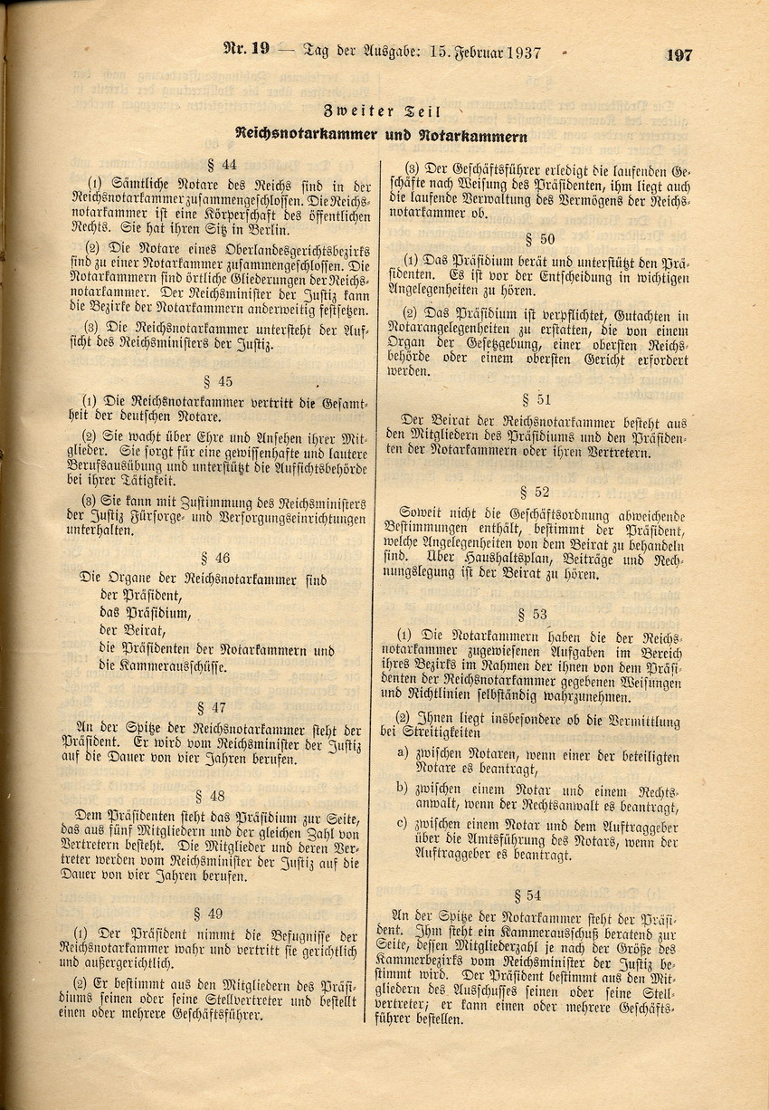 Reichsnotarverordnung: Verbot der Bestellung zum Notar für Juden, 13. Februar 1937.