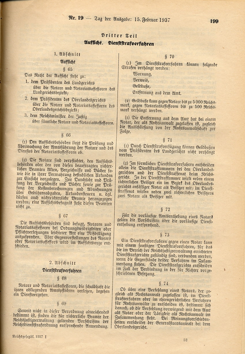 Reichsnotarverordnung: Verbot der Bestellung zum Notar für Juden, 13. Februar 1937.