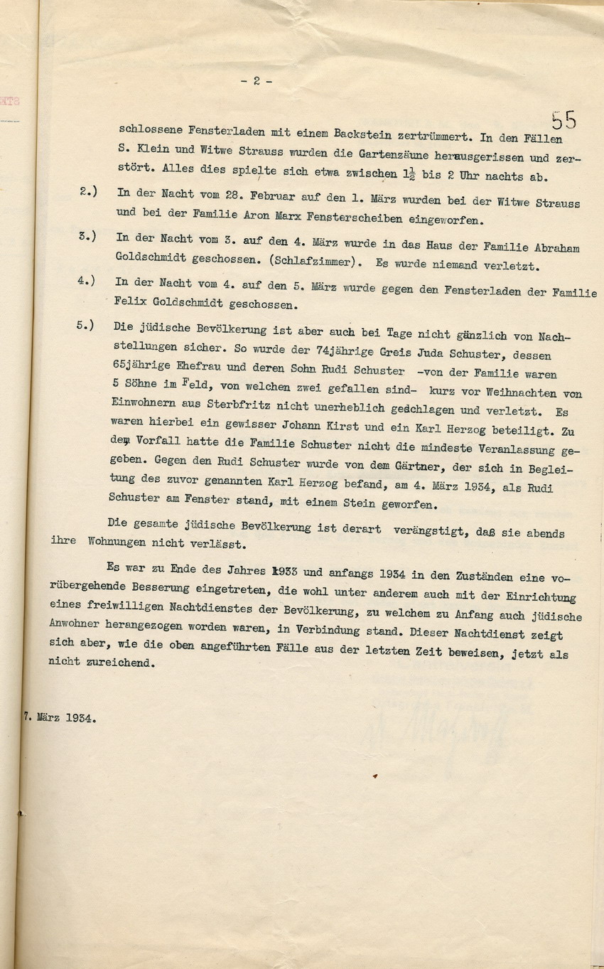 Eingabe des Centralvereins deutscher Staatsbürger jüdischen Glaubens über die Diskriminierung jüdischer Mitbürger in Sterbfritz, Frankfurt a.M., den 9. März 1934.