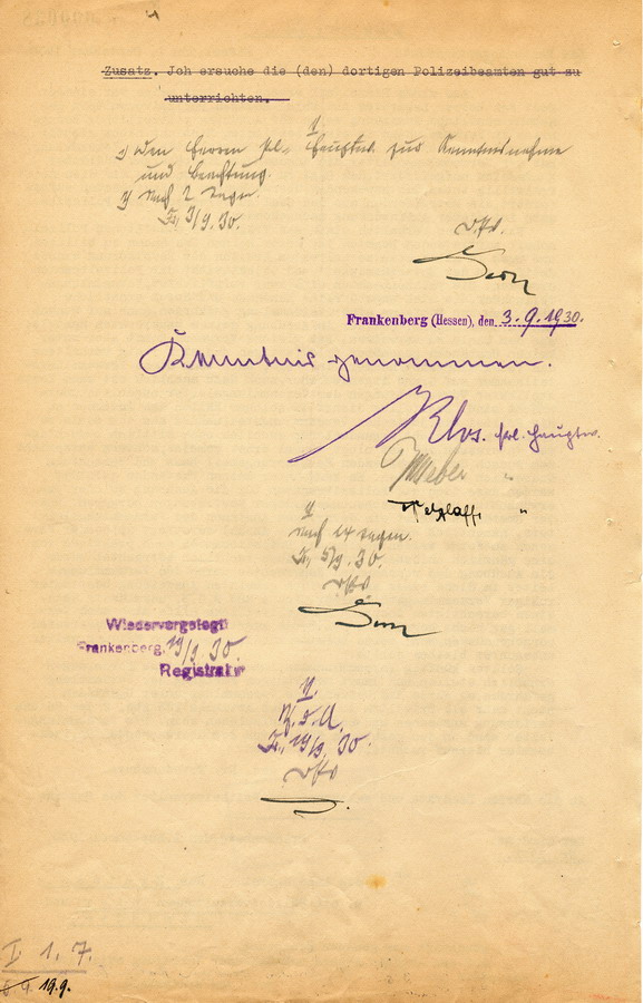 Abschrift eines Schreibens des Regierungspräsidenten in Kassel an die Landräte und Bürgermeister. Antisemitismus und Ausgrenzung in Politischen Veranstaltungen, 1. September 1930.