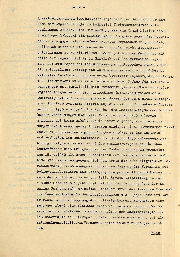 Dienststrafsache gegen Dr. Hohenstein: Aberkennung des Ruhegehaltes, der Hinterbliebenenversorgung und der Amtsbezeichnung (S. 1-66, Auszüge)