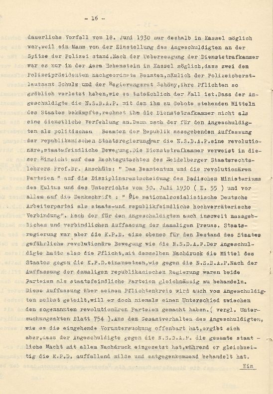 Dienststrafsache gegen Dr. Hohenstein: Aberkennung des Ruhegehaltes, der Hinterbliebenenversorgung und der Amtsbezeichnung (S. 1-66, Auszüge)
