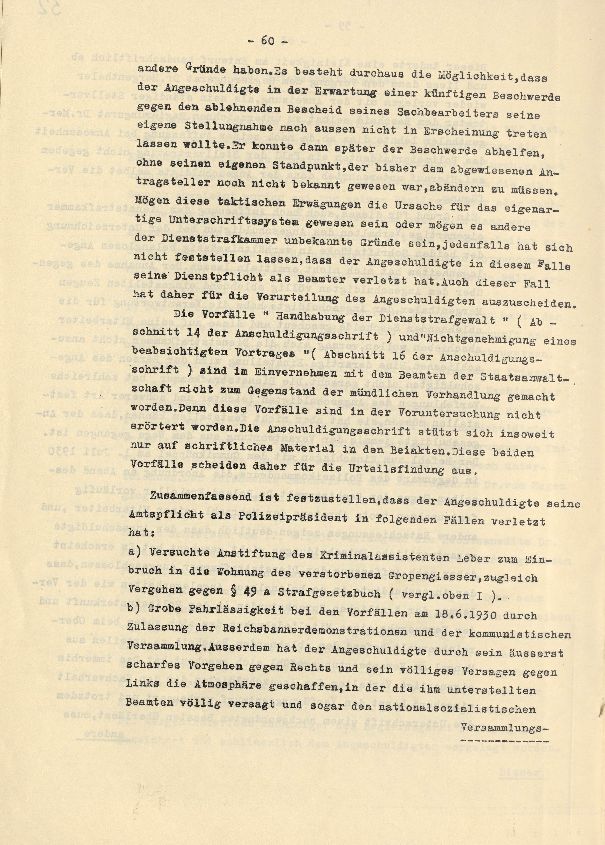 Dienststrafsache gegen Dr. Hohenstein: Aberkennung des Ruhegehaltes, der Hinterbliebenenversorgung und der Amtsbezeichnung (S. 1-66, Auszüge)