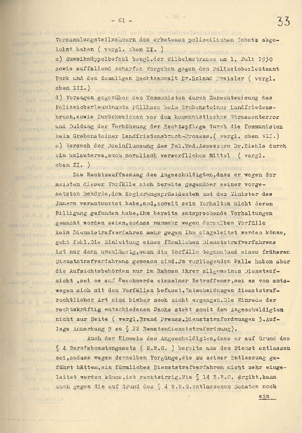 Dienststrafsache gegen Dr. Hohenstein: Aberkennung des Ruhegehaltes, der Hinterbliebenenversorgung und der Amtsbezeichnung (S. 1-66, Auszüge)
