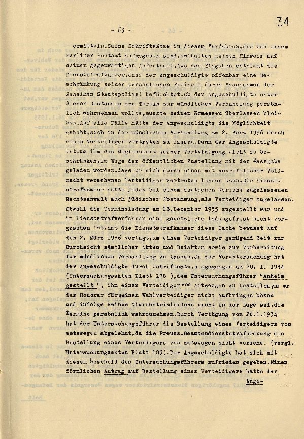 Dienststrafsache gegen Dr. Hohenstein: Aberkennung des Ruhegehaltes, der Hinterbliebenenversorgung und der Amtsbezeichnung (S. 1-66, Auszüge)
