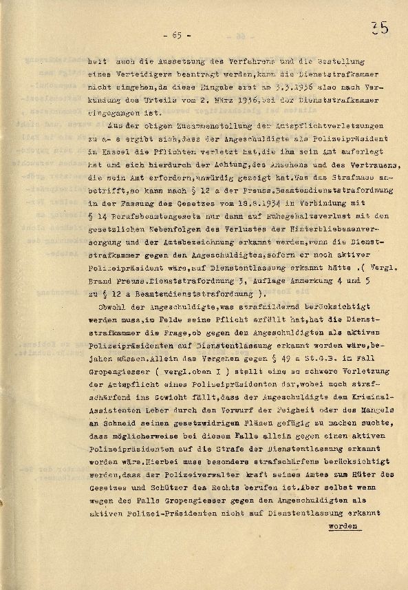 Dienststrafsache gegen Dr. Hohenstein: Aberkennung des Ruhegehaltes, der Hinterbliebenenversorgung und der Amtsbezeichnung (S. 1-66, Auszüge)