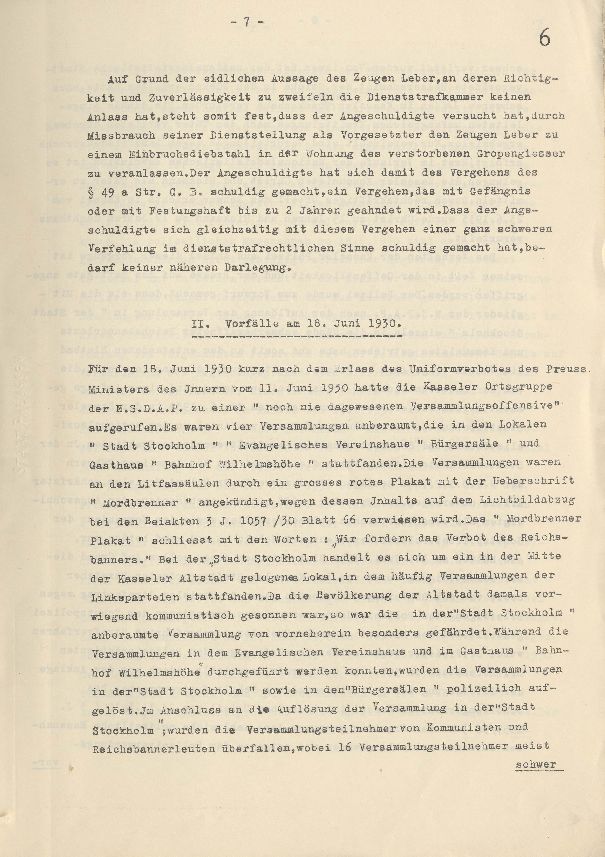 Dienststrafsache gegen Dr. Hohenstein: Aberkennung des Ruhegehaltes, der Hinterbliebenenversorgung und der Amtsbezeichnung (S. 1-66, Auszüge)