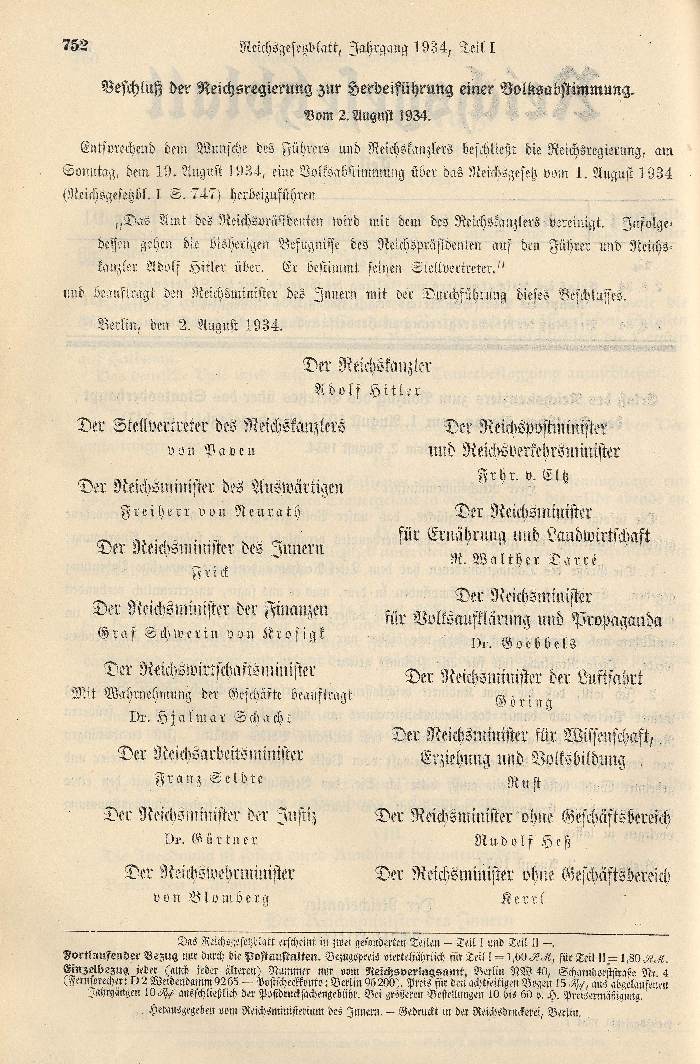 Erlaß der Reichsregierung zur Herbeiführung einer Volksabstimmung