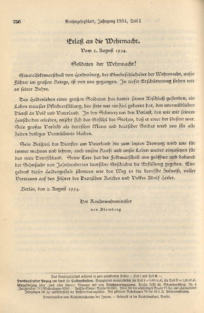 Erlaß an die Wehrmacht