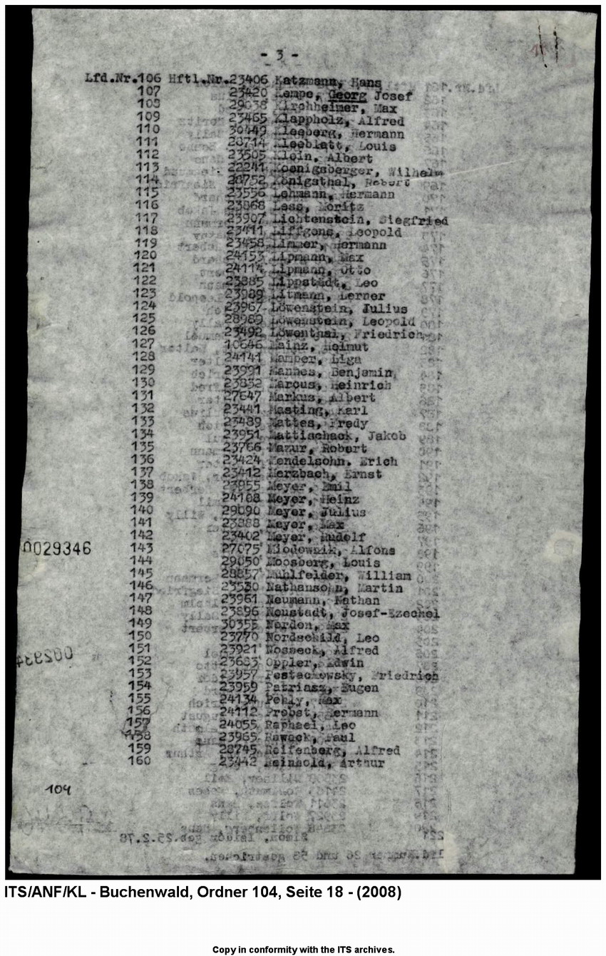 "Judenaktion vom 10.11.1938"  Namentliche Listen der aus dem  KL Buchenwald entlassenden  "Aktionsjuden"  vom 21. November und 15. Dezember 1938