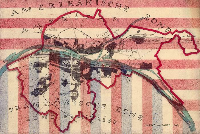 Karte: des geteilten Mainz im Jahre 1945