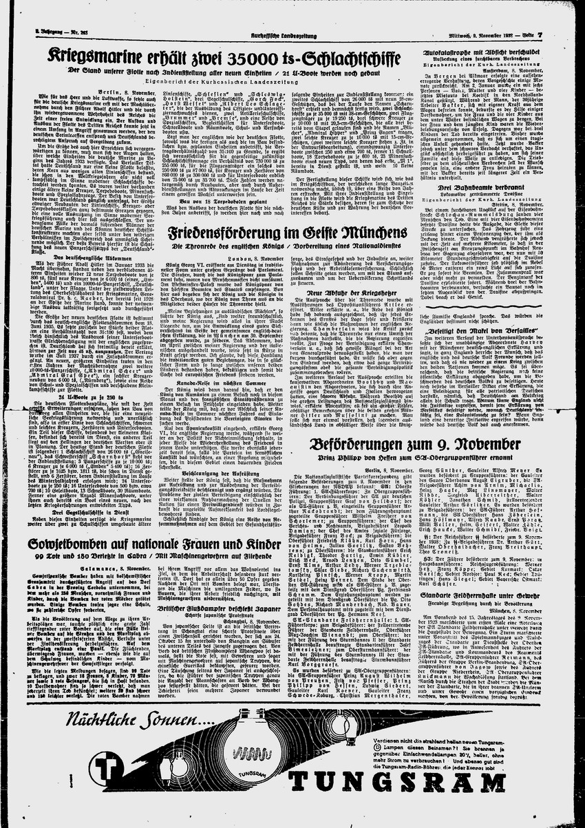 Kurhessische Landeszeitung: „Hersfelder Synagoge in Flammen“, 9. November 1938