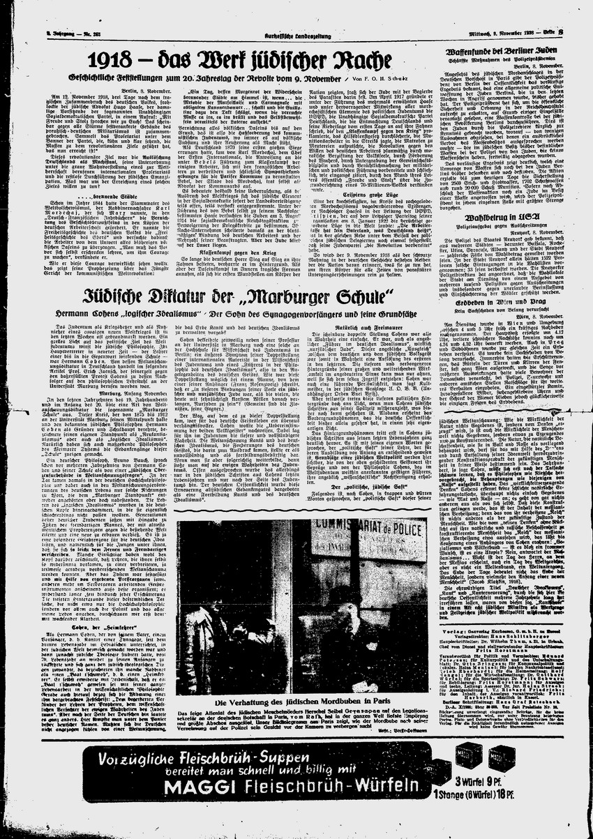 Kurhessische Landeszeitung: „Hersfelder Synagoge in Flammen“, 9. November 1938
