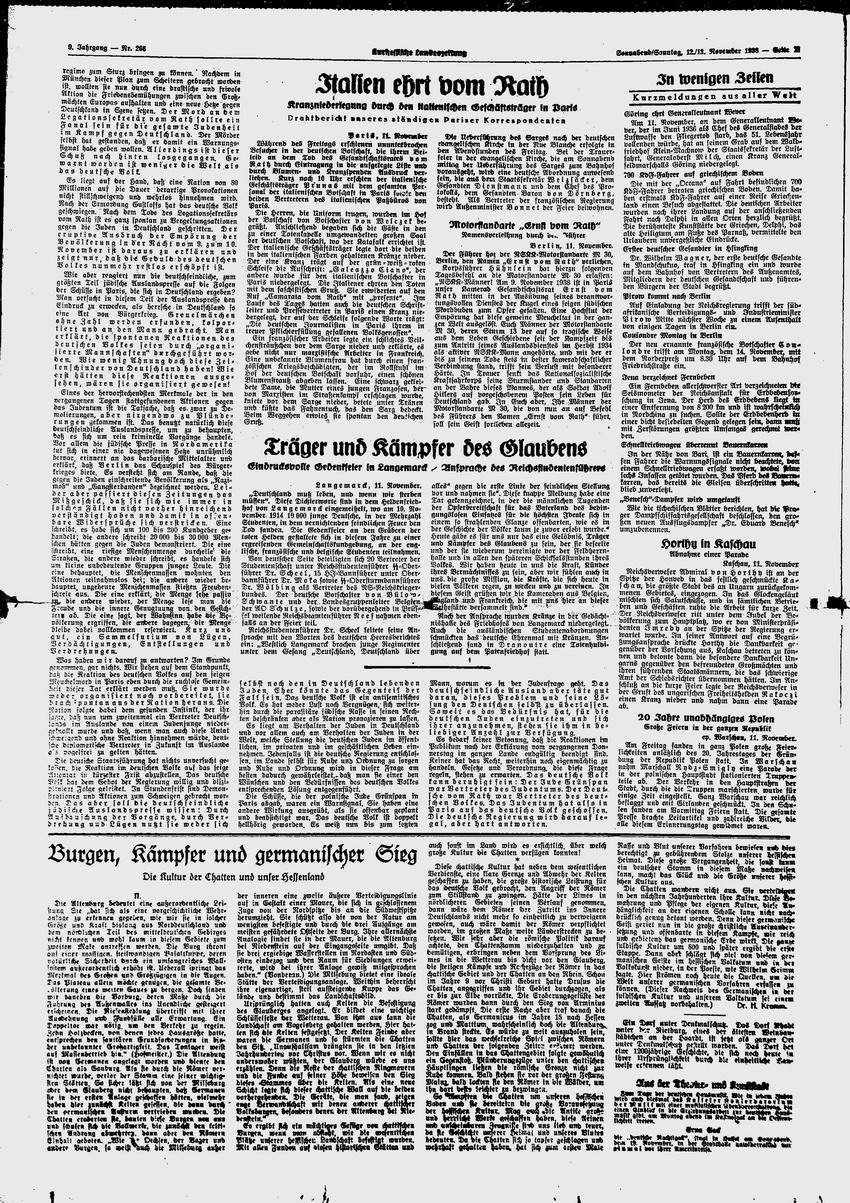 Kurhessische Landeszeitung: „Juda mobilisiert neue Greuelhetze“ - Goebbels,  „Der Fall Grünspan“,  12./13. November 1938