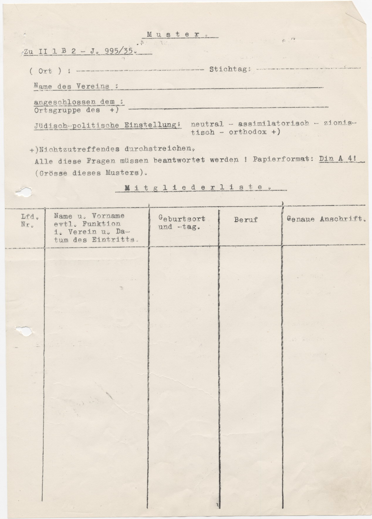 Schreiben des Marburger Landrates an die Gendarmeriebeamten und Bürgermeister des Kreises, bezüglich der Erstellung einer zentralen Judenkartei, Marburg 10.10.1935