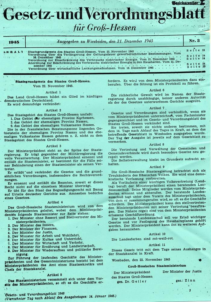 Plakat: Staatsgrundgesetz vom 22. November 1945