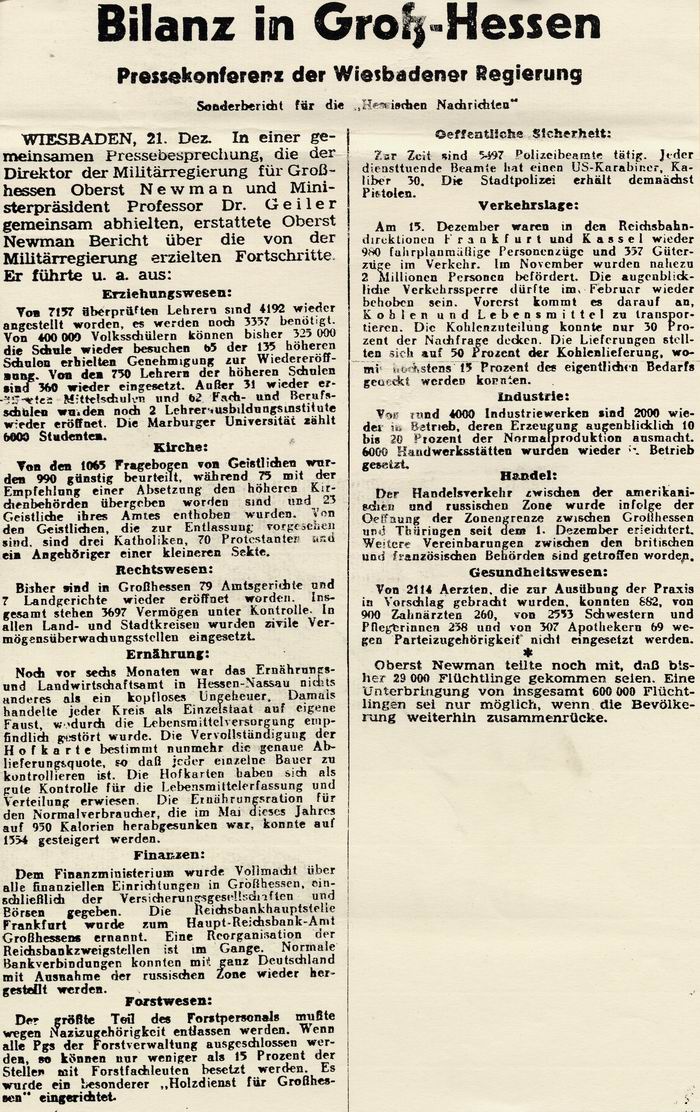 Zeitungsartikel "Bilanz in Groß-Hessen"