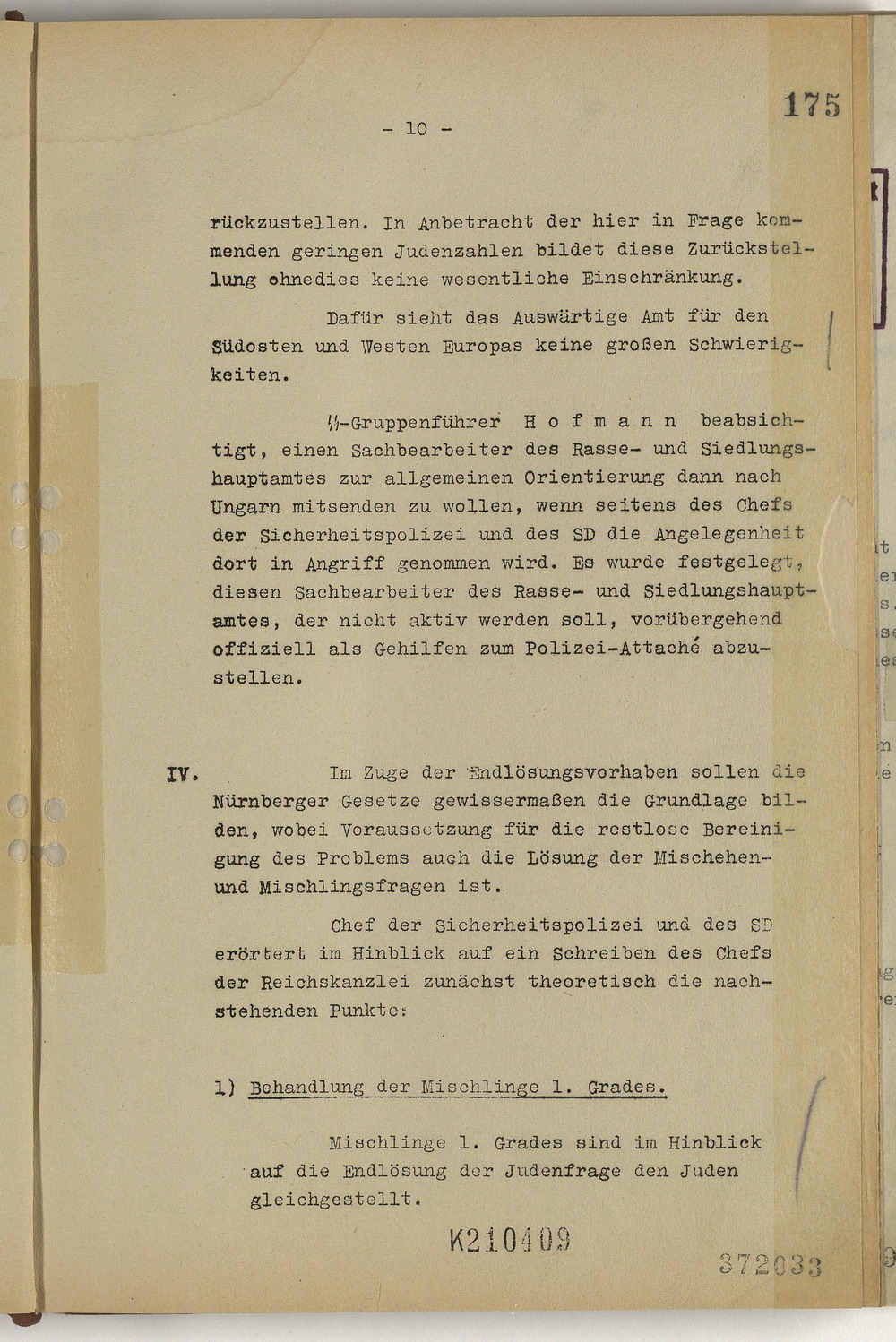 Protokoll der Wannsee-Konferenz unter Vorsitz des Chefs der Sicherheitspolizei und des SD Reinhard Heydrich, 20. Januar 1942 [Originaldokument]