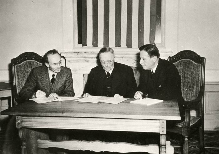 Foto: Die Regierungschefs der drei Länder der US-Zone