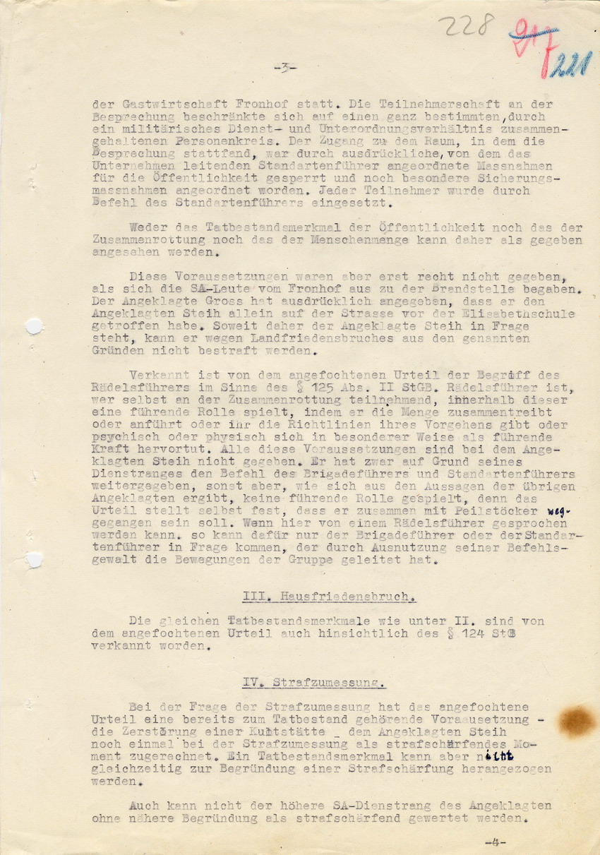 Revisionsbegründung von Rechtsanwalt Wagner in der Strafsache gegen Steih u.a. an das Landgericht Marburg, 19. Februar 1948.