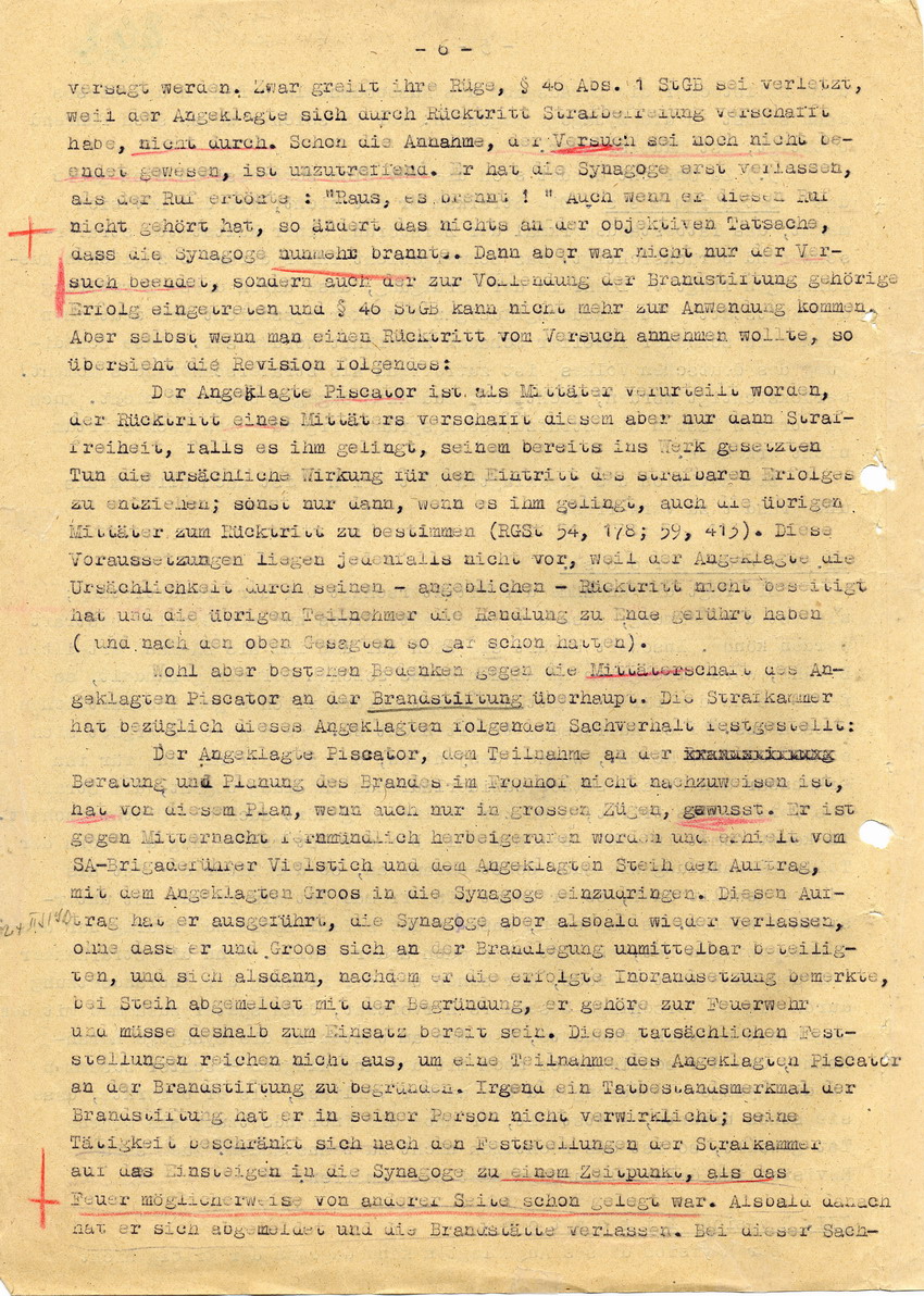 Abschrift über das Urteil des Oberlandesgerichtes in Kassel betr. die Revision der Angeklagten Steih, Groos und Piscator, 09. Juli 1948.