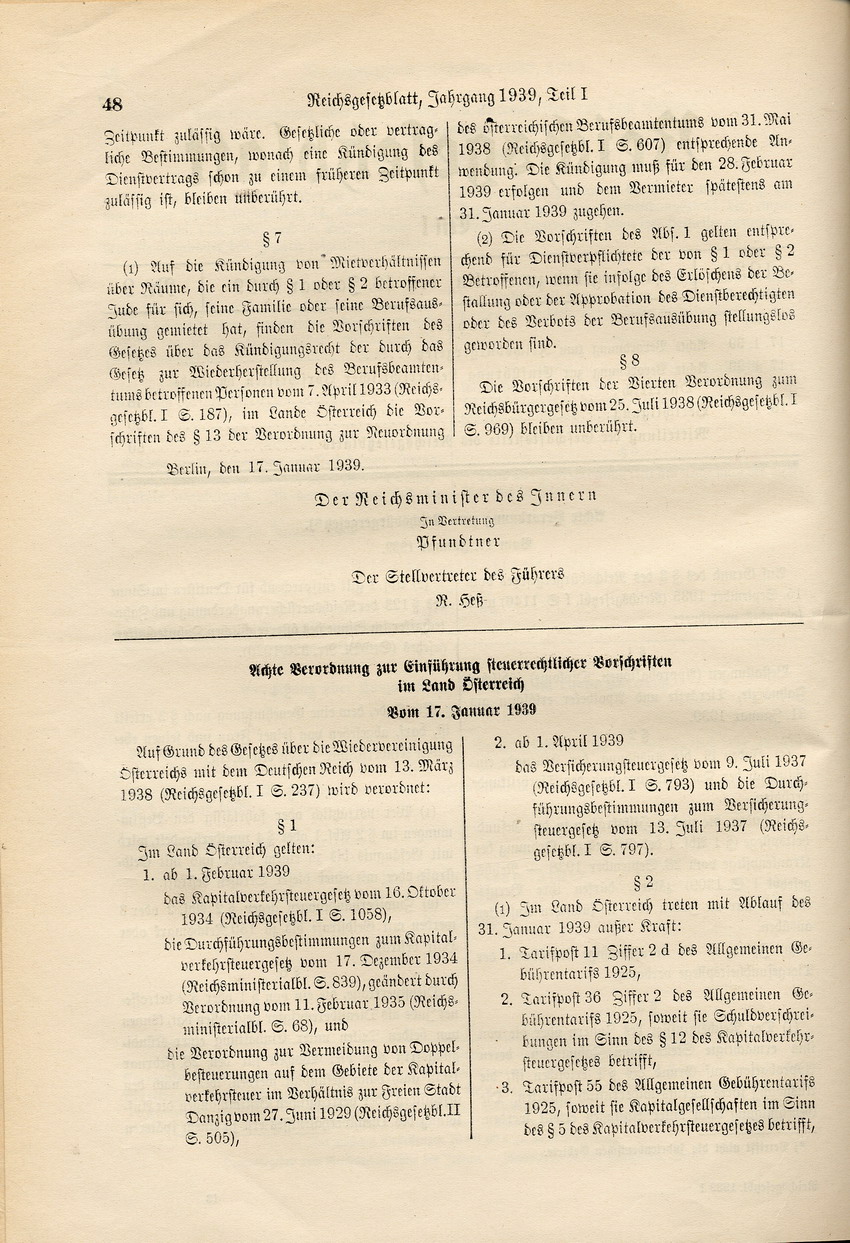 Achte Verordnung zum Reichsbürgergesetz, 17. Januar 1939.