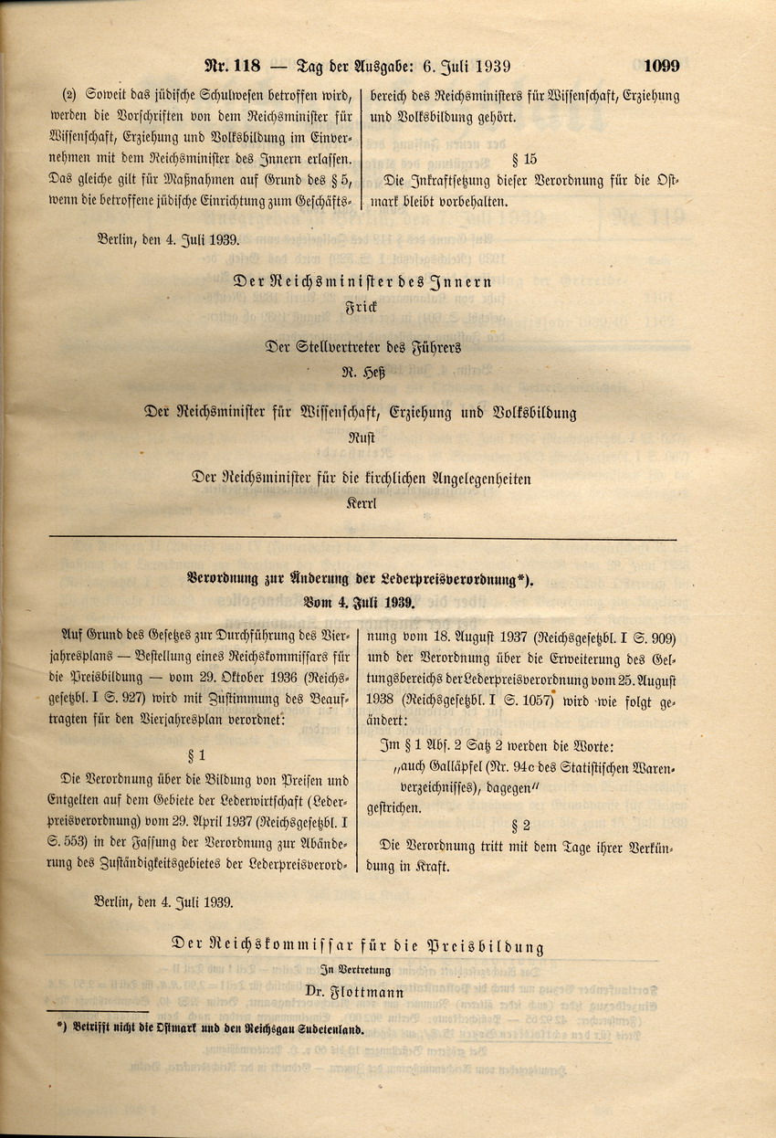Zehnte Verordnung zum Reichsbürgergesetz, 04. Juli 1939.
