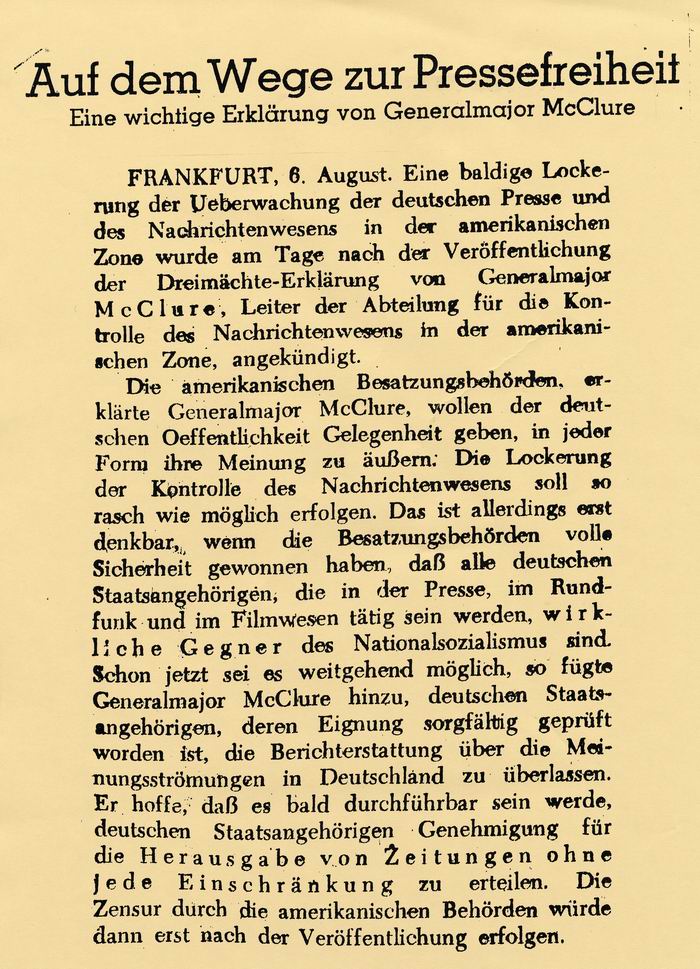 Zeitungsartikel: "Auf dem Wege zur Pressefreiheit"