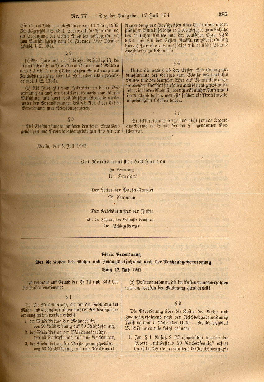 Dritte Verordnung zur Ausführung des Gesetzes zum Schutze des deutschen Blutes und der deutschen Ehre, 5. Juli 1941.
