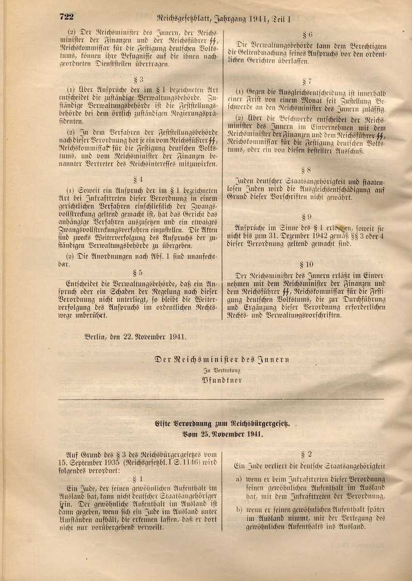 Elfte Verordnung zum Reichsbürgergesetz, 25. November 1941.