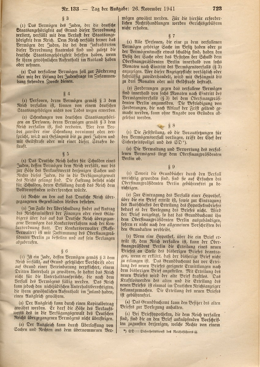 Elfte Verordnung zum Reichsbürgergesetz, 25. November 1941.
