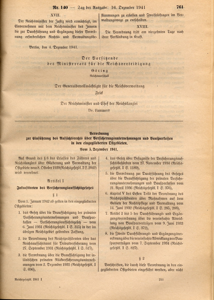 Verordnung über die Strafrechtspflege gegen Polen und Juden in den eingegliederten Ostgebieten, 04. Dezember 1941.