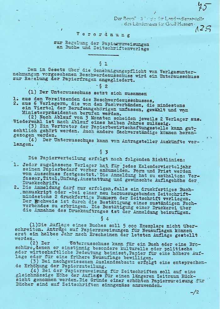 Schriftsatz: "Verordnung zur Regelung von Papierzuweisungen"