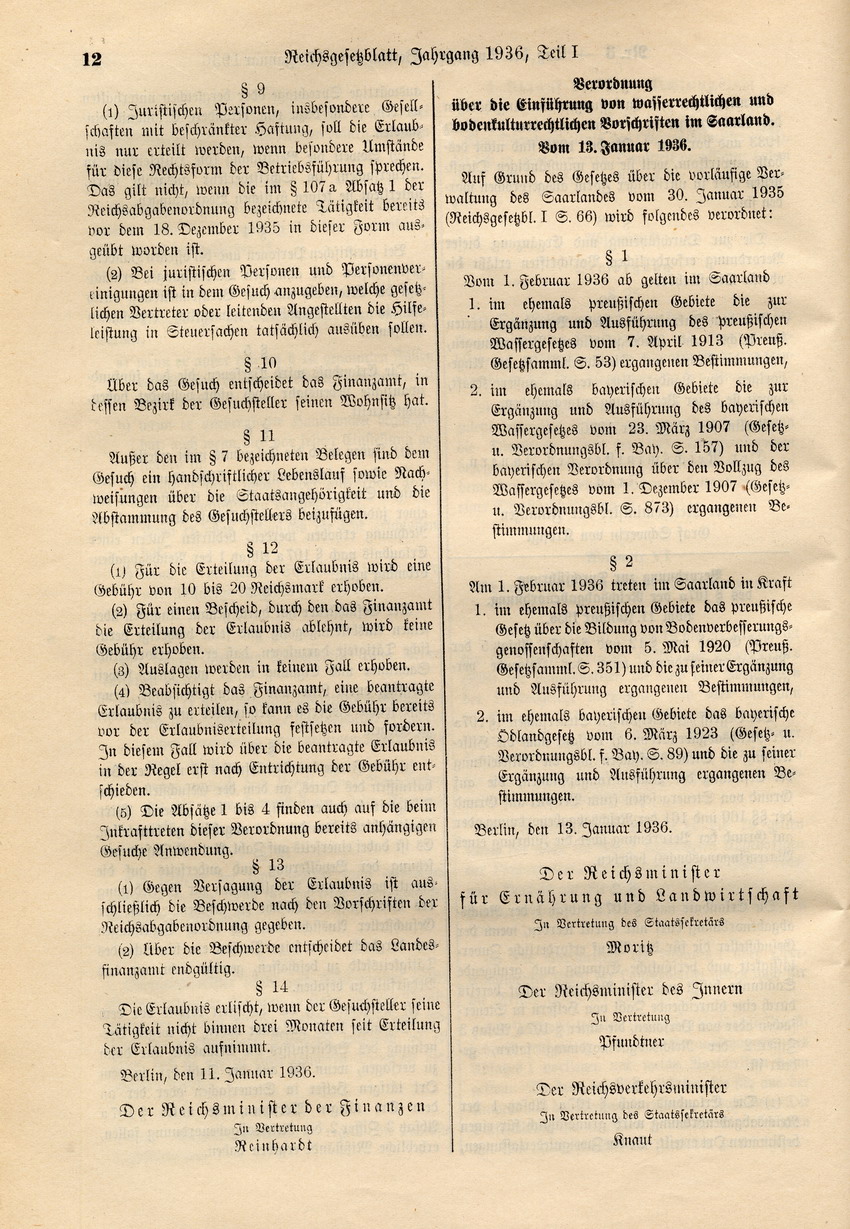 Verordnung zur Durchführung des § 107a der Reichsabgabenordnung, 11. Januar 1936.