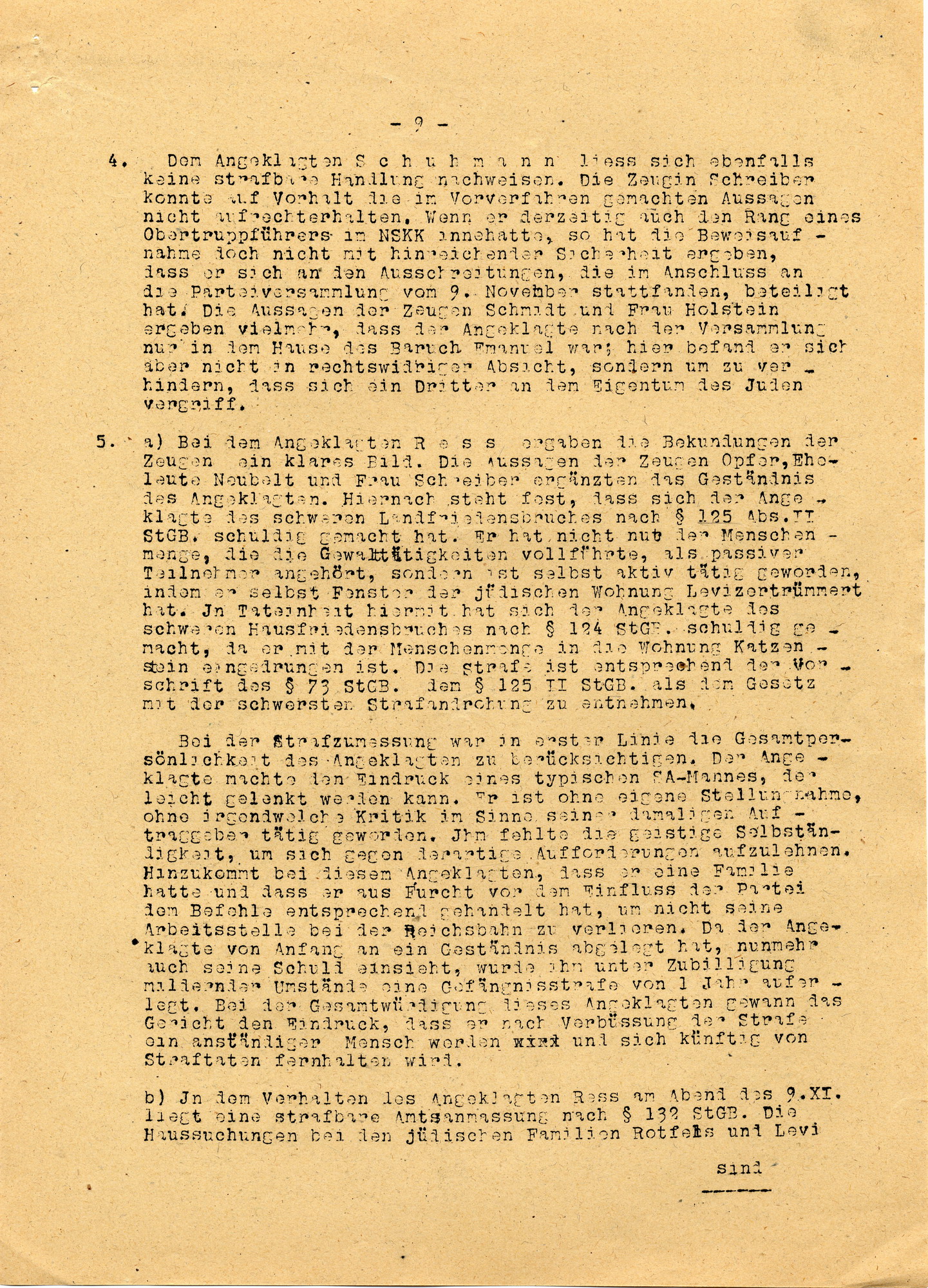 Urteil im Prozess gegen Eisel u.a. wegen der Ausschreitungen am 7./8./9. November 1938 in Bebra, 17. Dezember 1946