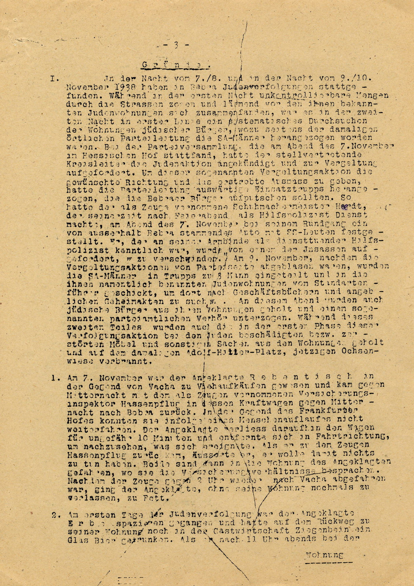 Urteil im Prozess gegen Eisel u.a. wegen der Ausschreitungen am 7./8./9. November 1938 in Bebra, 17. Dezember 1946