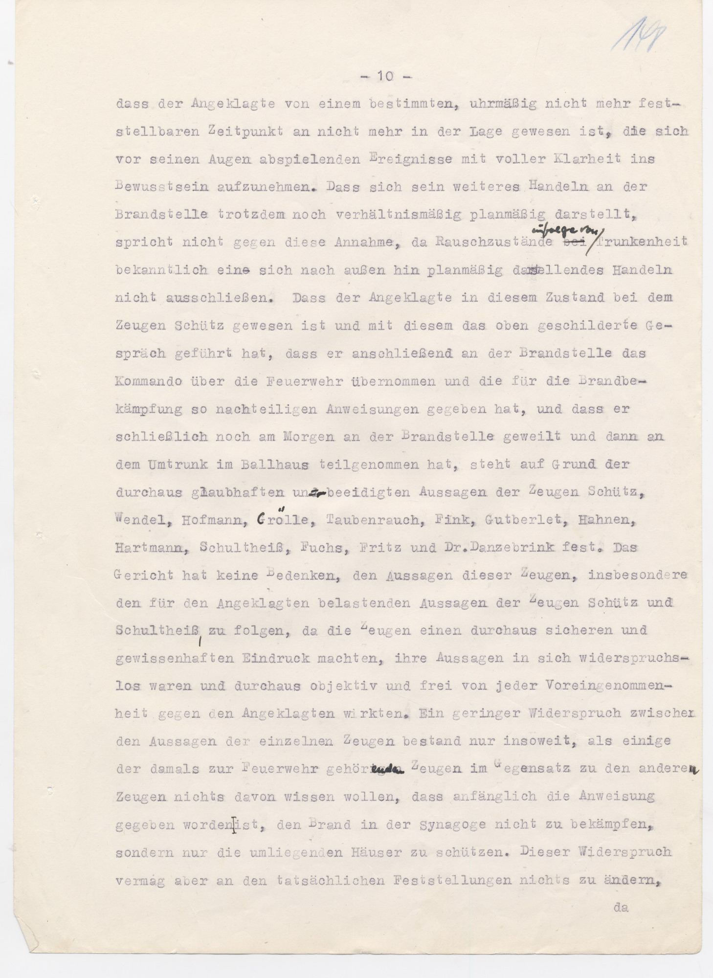 Urteil des Landgerichts Kassel in der Strafsache wegen der Brandstiftung der Synagoge in Fulda im November 1938, Fulda, 15. Juni 1950