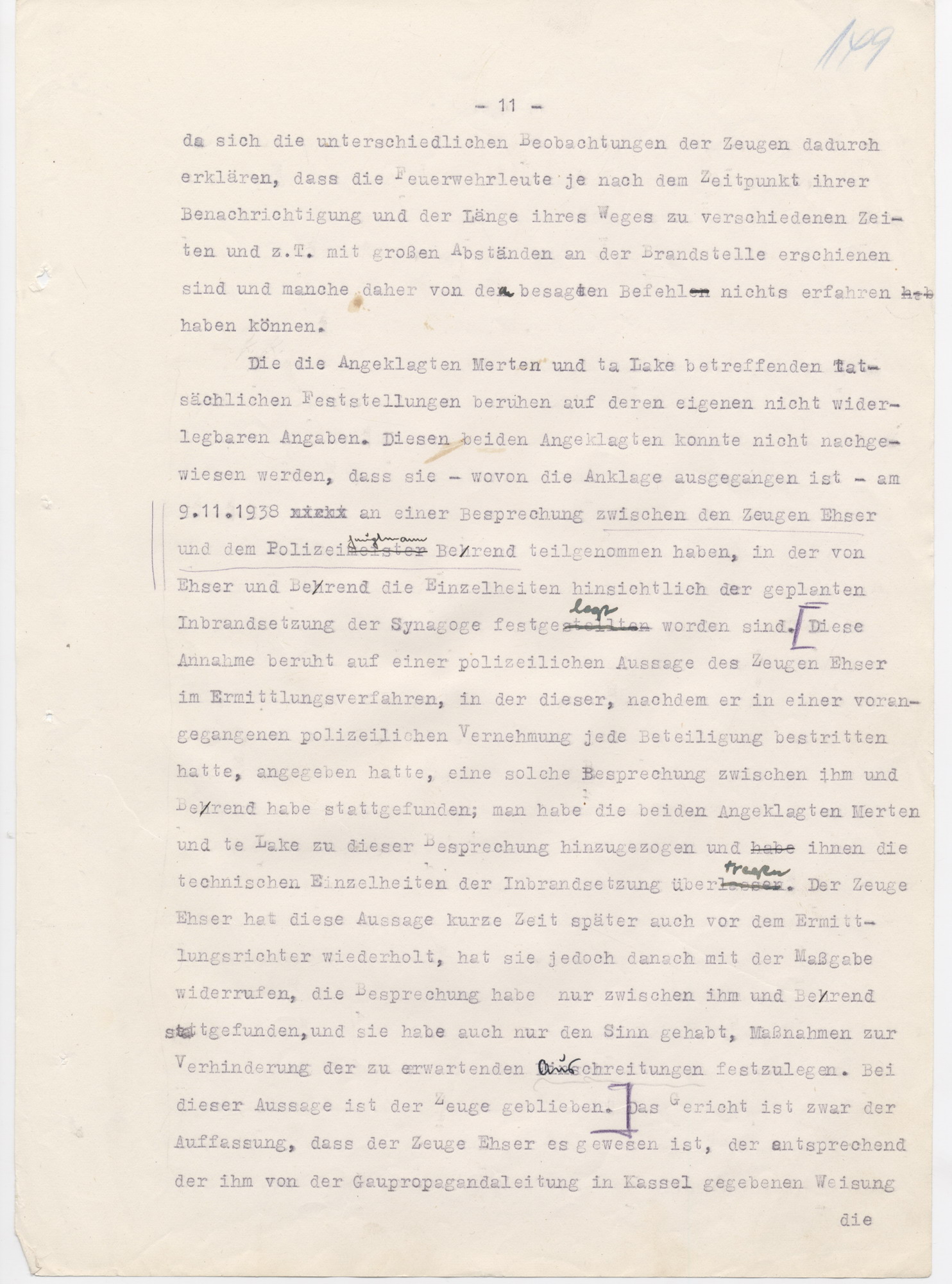 Urteil des Landgerichts Kassel in der Strafsache wegen der Brandstiftung der Synagoge in Fulda im November 1938, Fulda, 15. Juni 1950