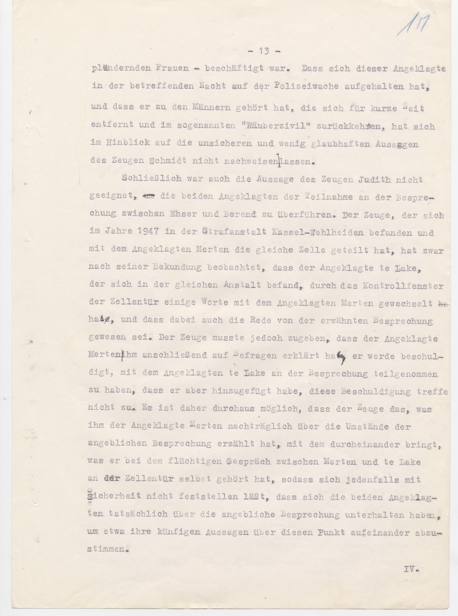 Urteil des Landgerichts Kassel in der Strafsache wegen der Brandstiftung der Synagoge in Fulda im November 1938, Fulda, 15. Juni 1950