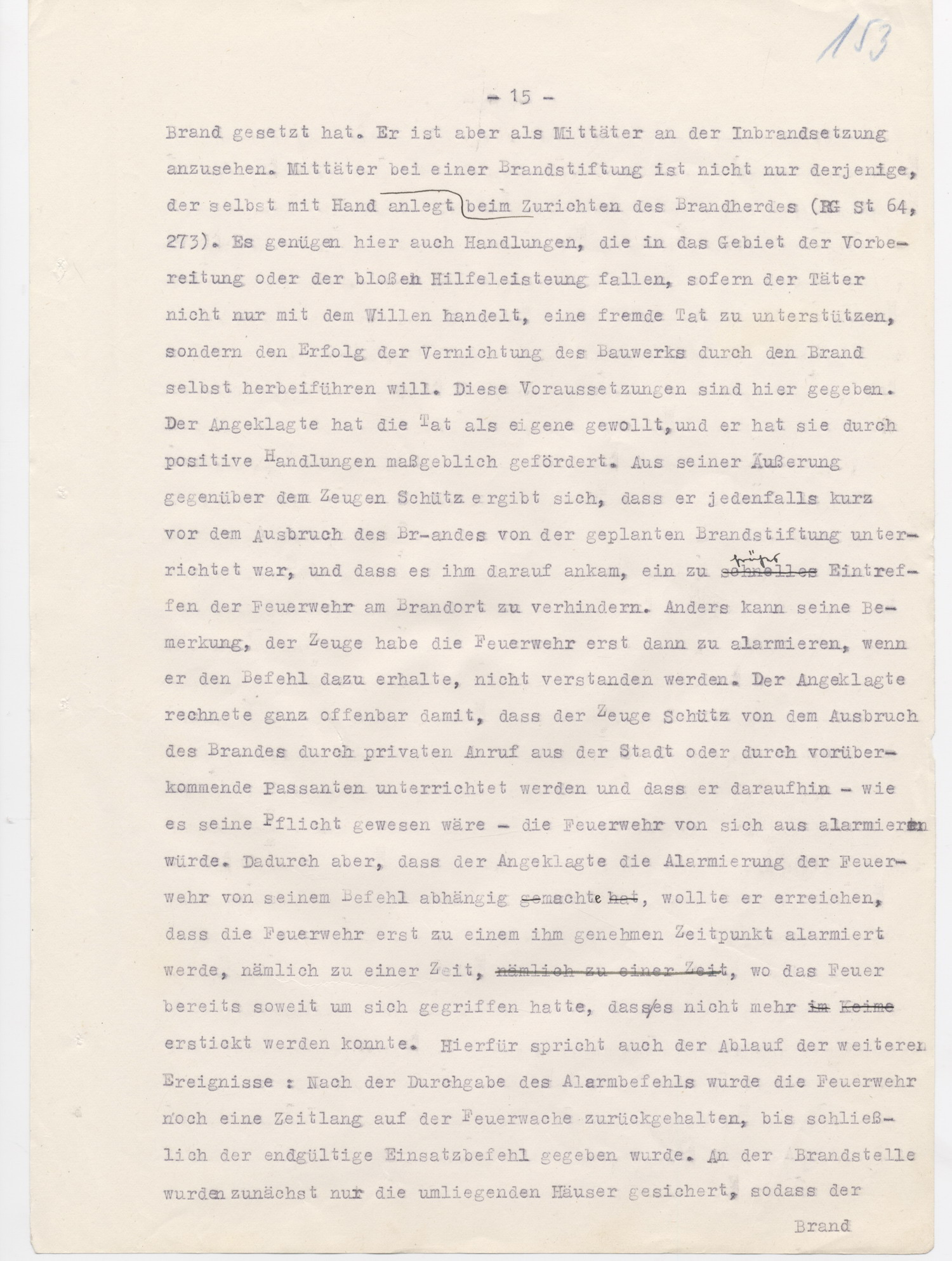 Urteil des Landgerichts Kassel in der Strafsache wegen der Brandstiftung der Synagoge in Fulda im November 1938, Fulda, 15. Juni 1950