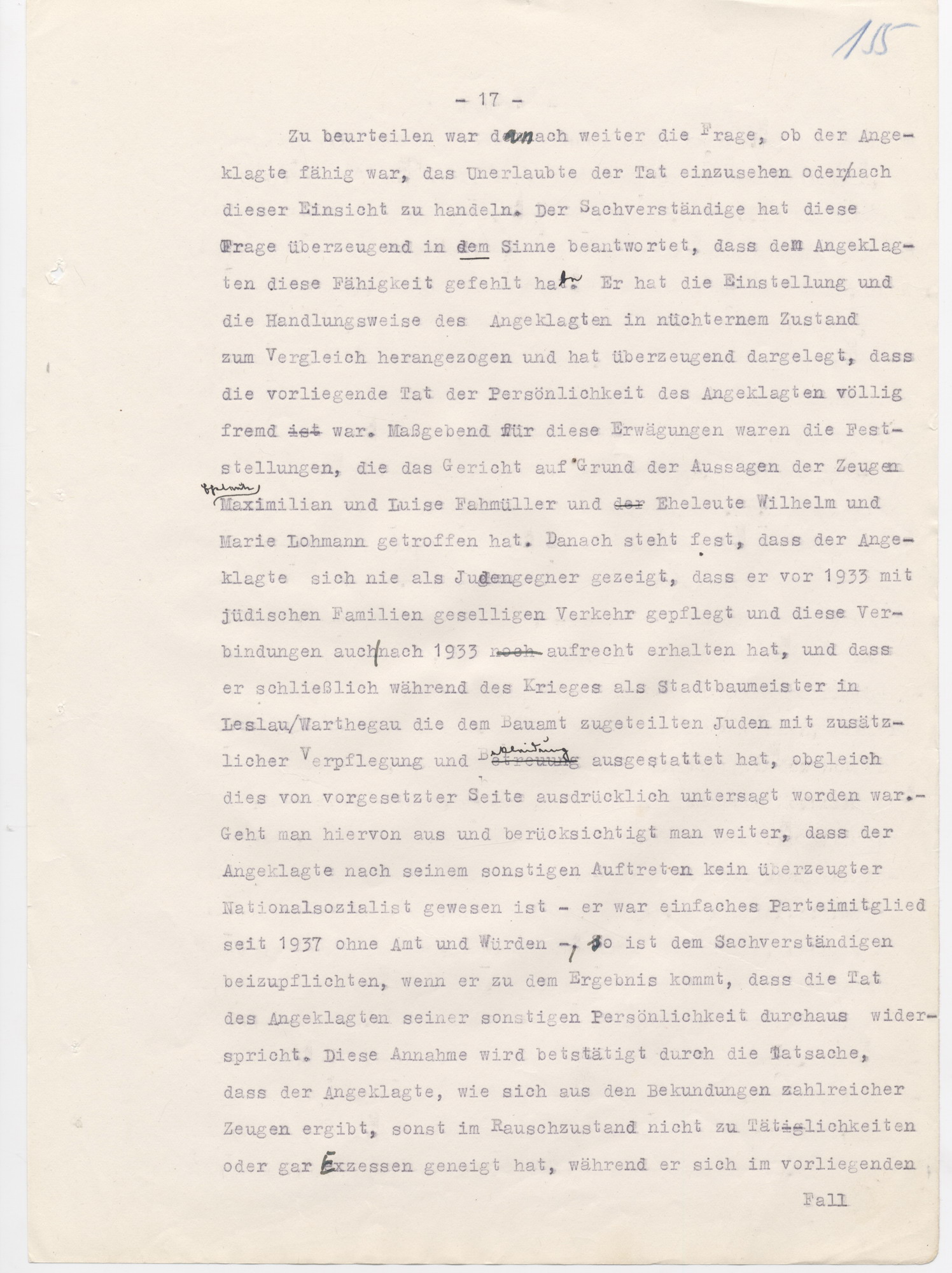 Urteil des Landgerichts Kassel in der Strafsache wegen der Brandstiftung der Synagoge in Fulda im November 1938, Fulda, 15. Juni 1950