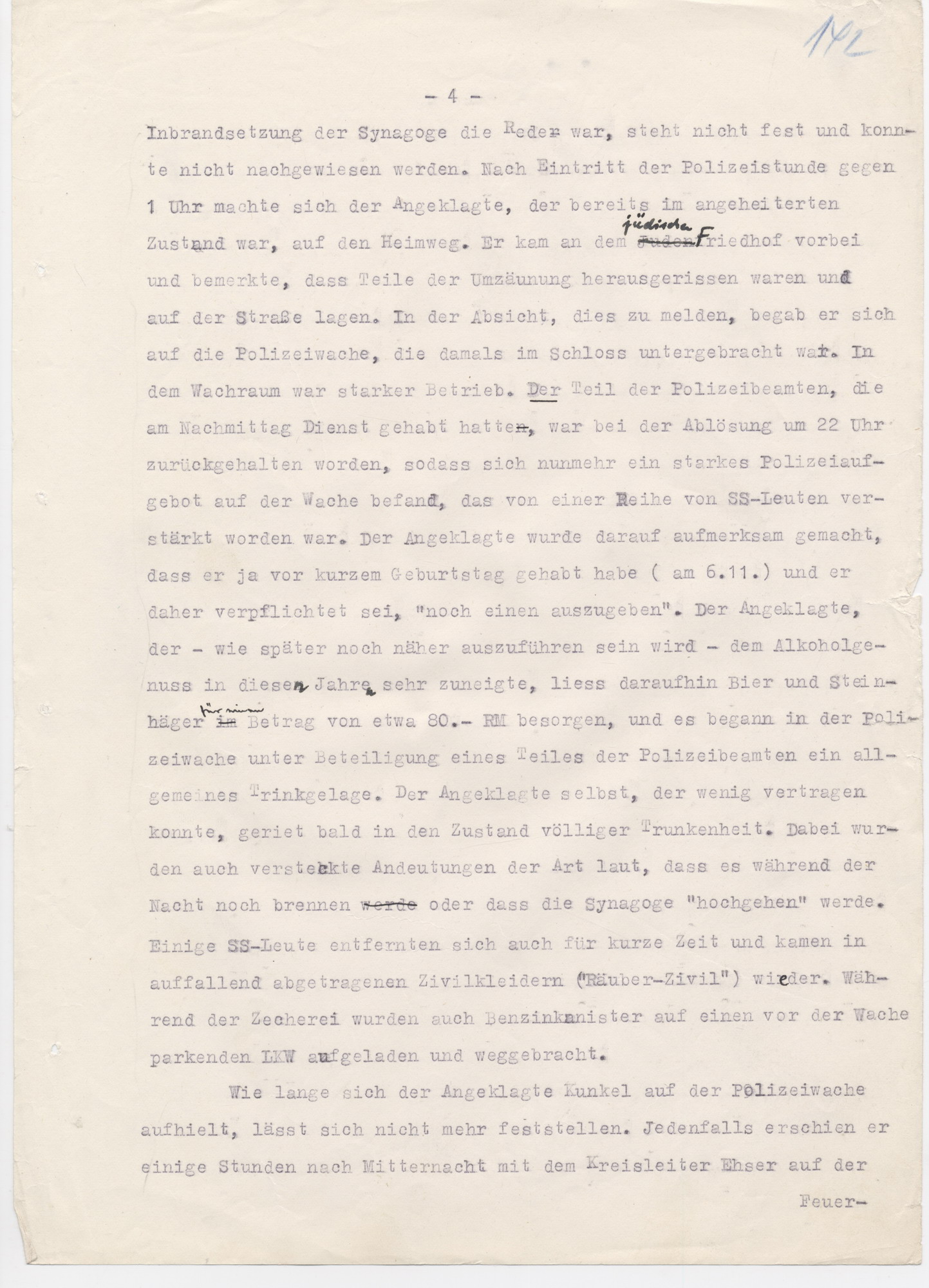 Urteil des Landgerichts Kassel in der Strafsache wegen der Brandstiftung der Synagoge in Fulda im November 1938, Fulda, 15. Juni 1950