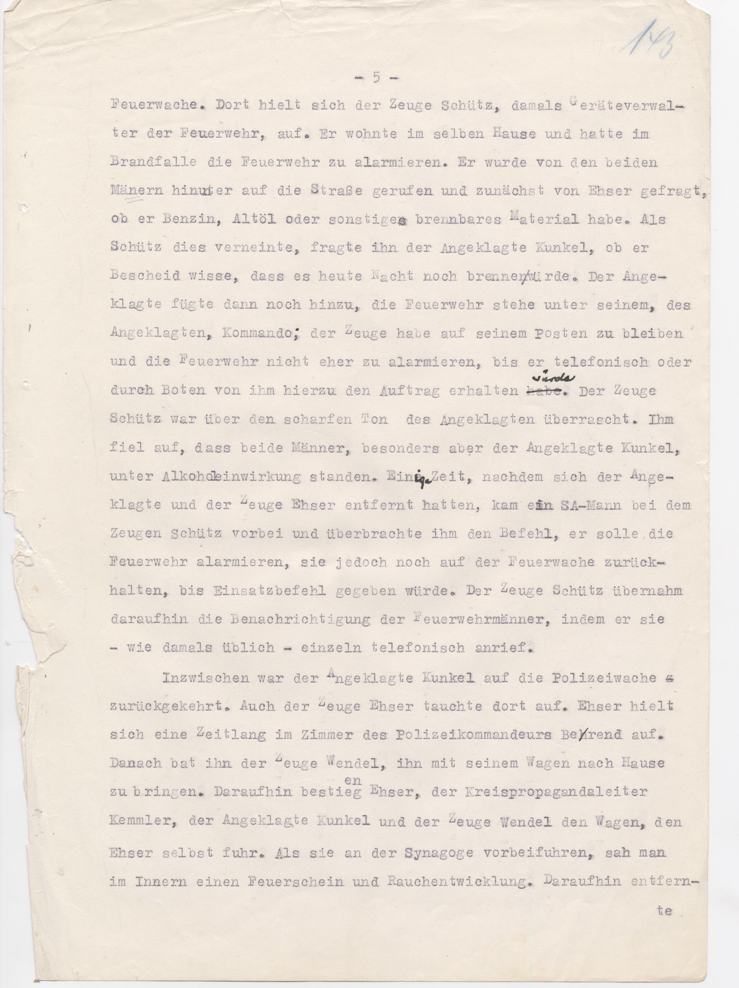Urteil des Landgerichts Kassel in der Strafsache wegen der Brandstiftung der Synagoge in Fulda im November 1938, Fulda, 15. Juni 1950