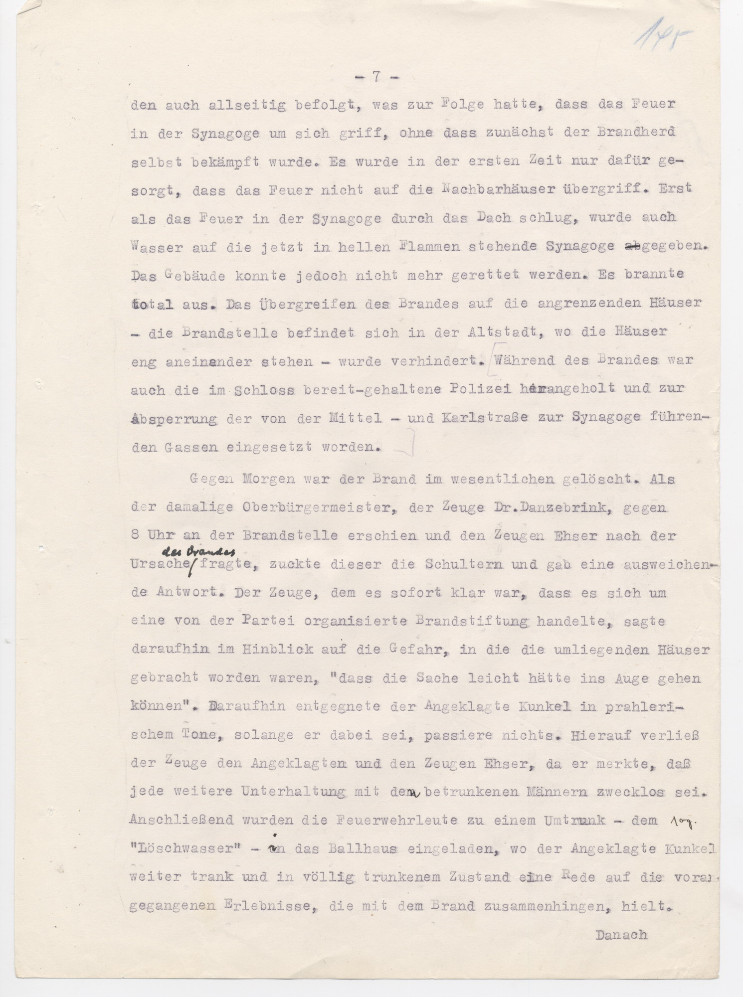 Urteil des Landgerichts Kassel in der Strafsache wegen der Brandstiftung der Synagoge in Fulda im November 1938, Fulda, 15. Juni 1950