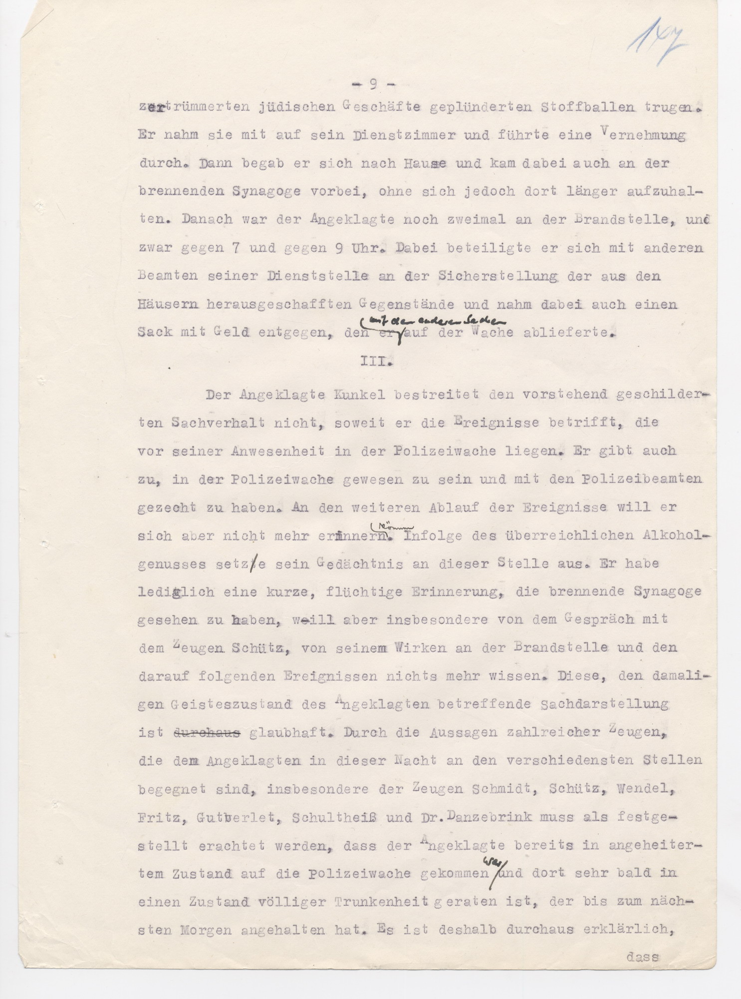 Urteil des Landgerichts Kassel in der Strafsache wegen der Brandstiftung der Synagoge in Fulda im November 1938, Fulda, 15. Juni 1950