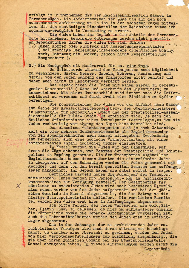 Geheimes Schreiben der GeStaPo Kassel an Landräte, Bürgermeister und Polizei. Vorbereitung der Deportation, 20. März 1942