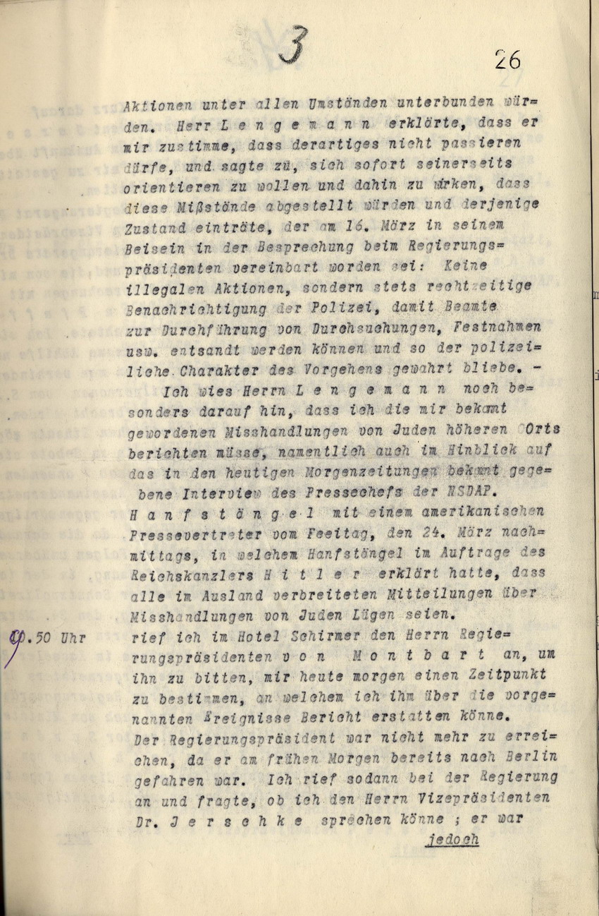 Vermerk des Polizeipräsidenten Kassel, von Kottwitz, über die Misshandlungen von jüdischen Rechtsanwälten, Kaufleuten usw. am 24. und 25. März 1933, 28. Marz 1933