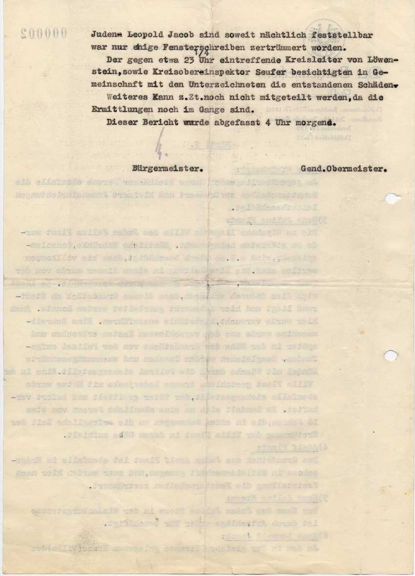 Der Bürgermeister in Kirchhain an den Landrat in Marburg, wegen der Ausschreitungen gegen Juden, 9. November 1938